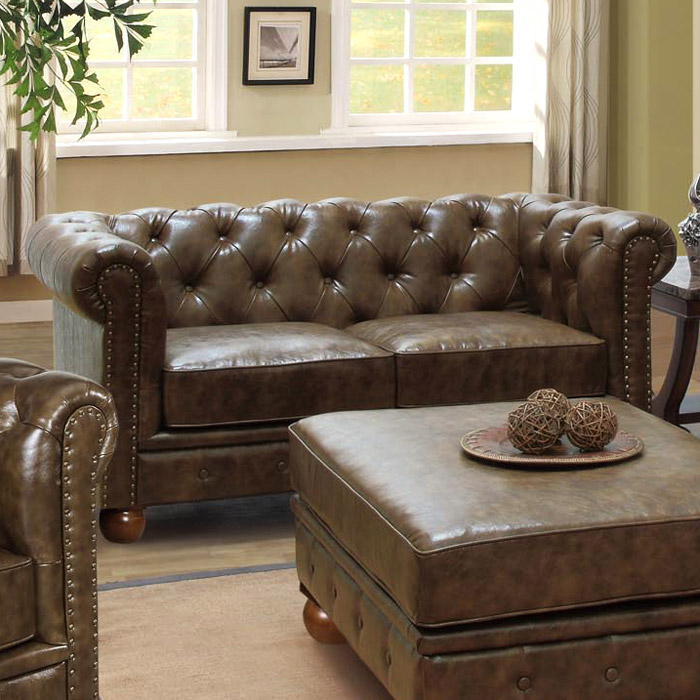 Winston Chesterfield Style Leather Loveseat | DCG Stores