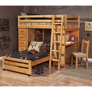 Twin Loft Bedroom Set Chest Desk Ladder Cinnamon Finish