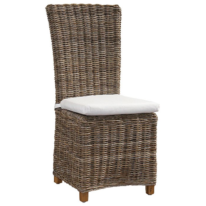 Nico Dining Chair - White Cushion, Gray Kubu Rattan Wicker | DCG Stores