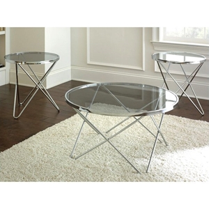 Matrix Round Coffee Table Set Glass Angular Chrome Base