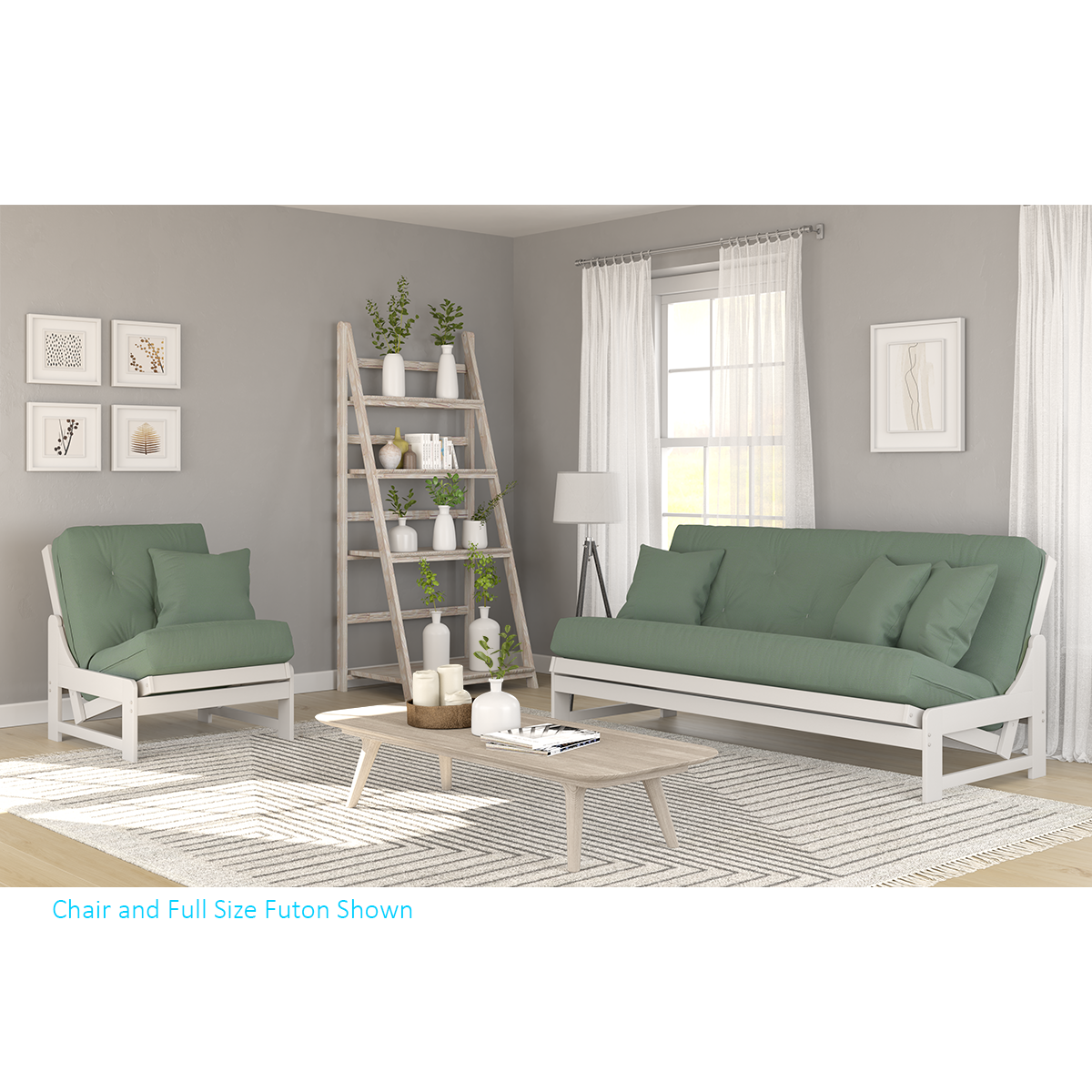 Arden White Futon Frame - Armless Design, Solid Hardwood Construction ...