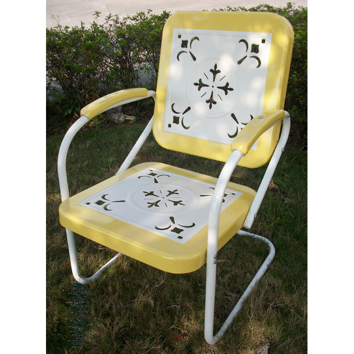 Retro Metal Outdoor Chair White Yellow Sled Base DCG Stores   71140 Chair Retro Yellow 