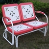 Retro Metal Glider - White & Red Coral, Armrests | DCG Stores