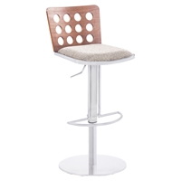 Elton Modern Adjustable Barstool - Brown Fabric, Stainless Steel