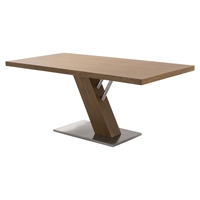 Fusion Contemporary Dining Table - Walnut Wood Top, Stainless Steel Base