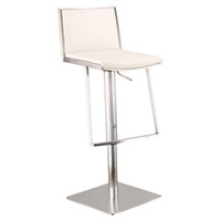 Ibiza Adjustable Barstool - White, Brushed Stainless Steel