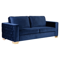 Isola Sofa - Blue Velvet, Tufted, Gold Metal Legs