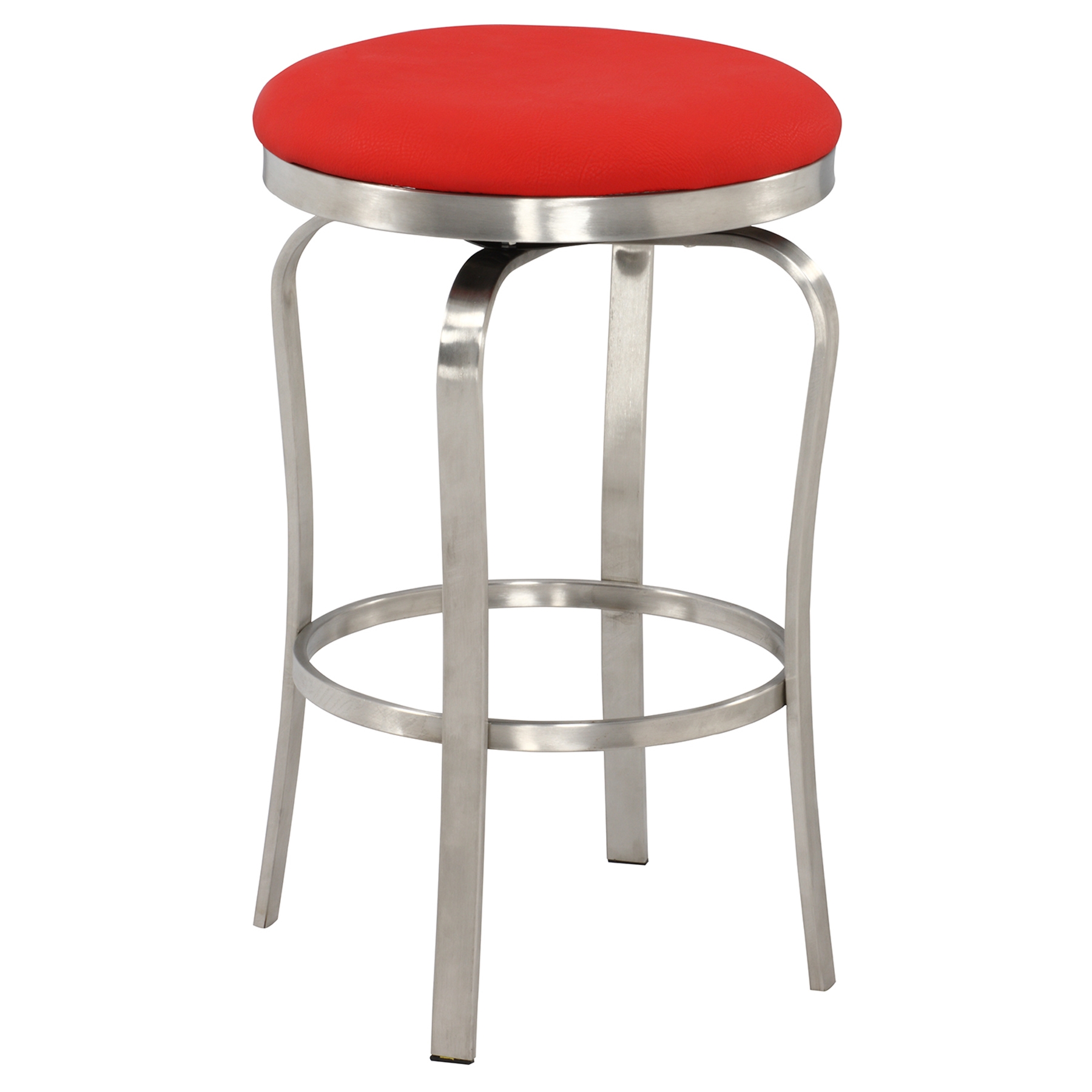 Backless Bar Stool Red Brushed Stainless Steel Base DCG Stores   1193 Cs Red 