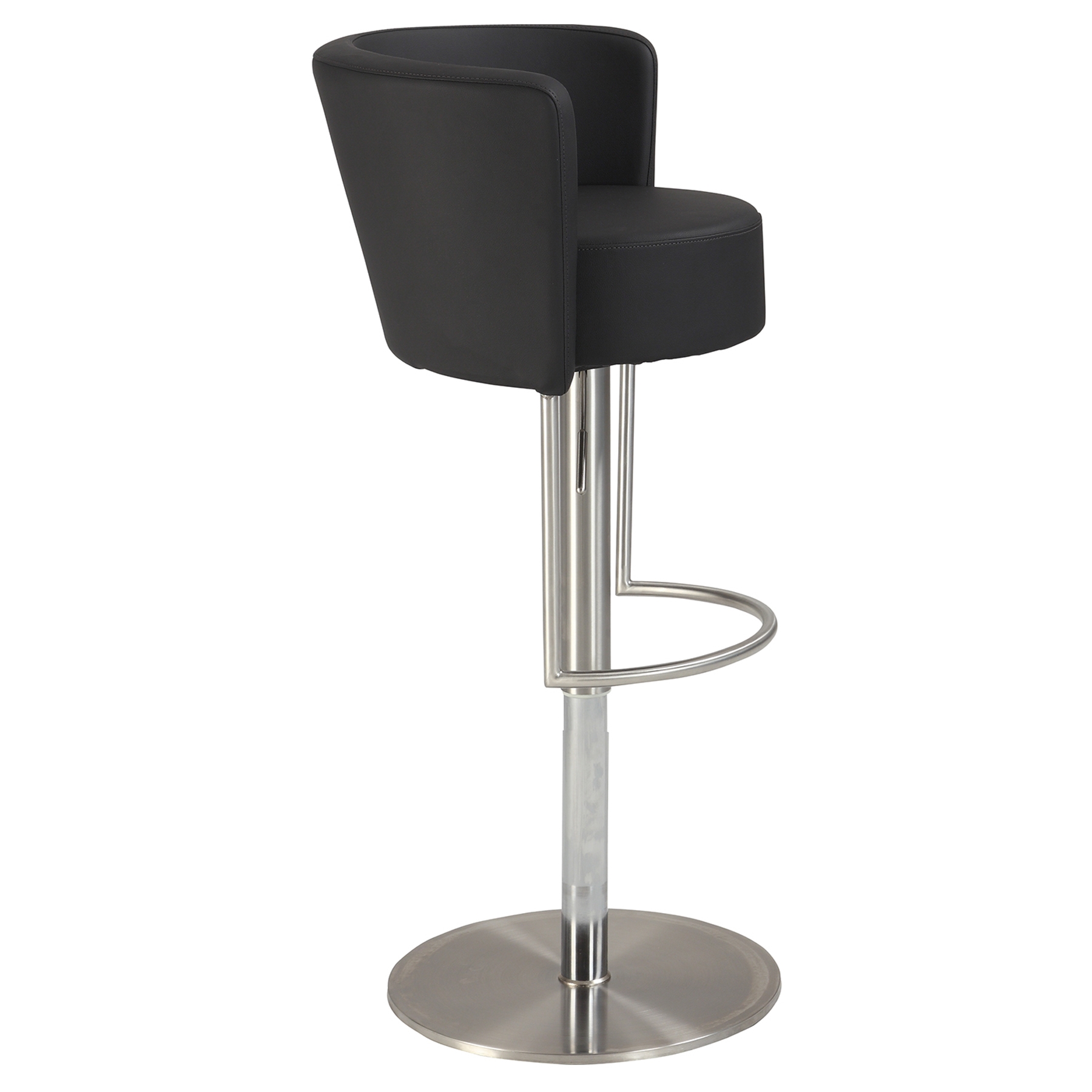 Swivel Stool Bucket Seat Style Black Seat Brushed Stainless Steel   1640 As Blk 1 