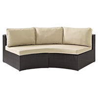 Catalina Wicker Round Sectional Sofa - Dark Brown Frame, Sand Cushions