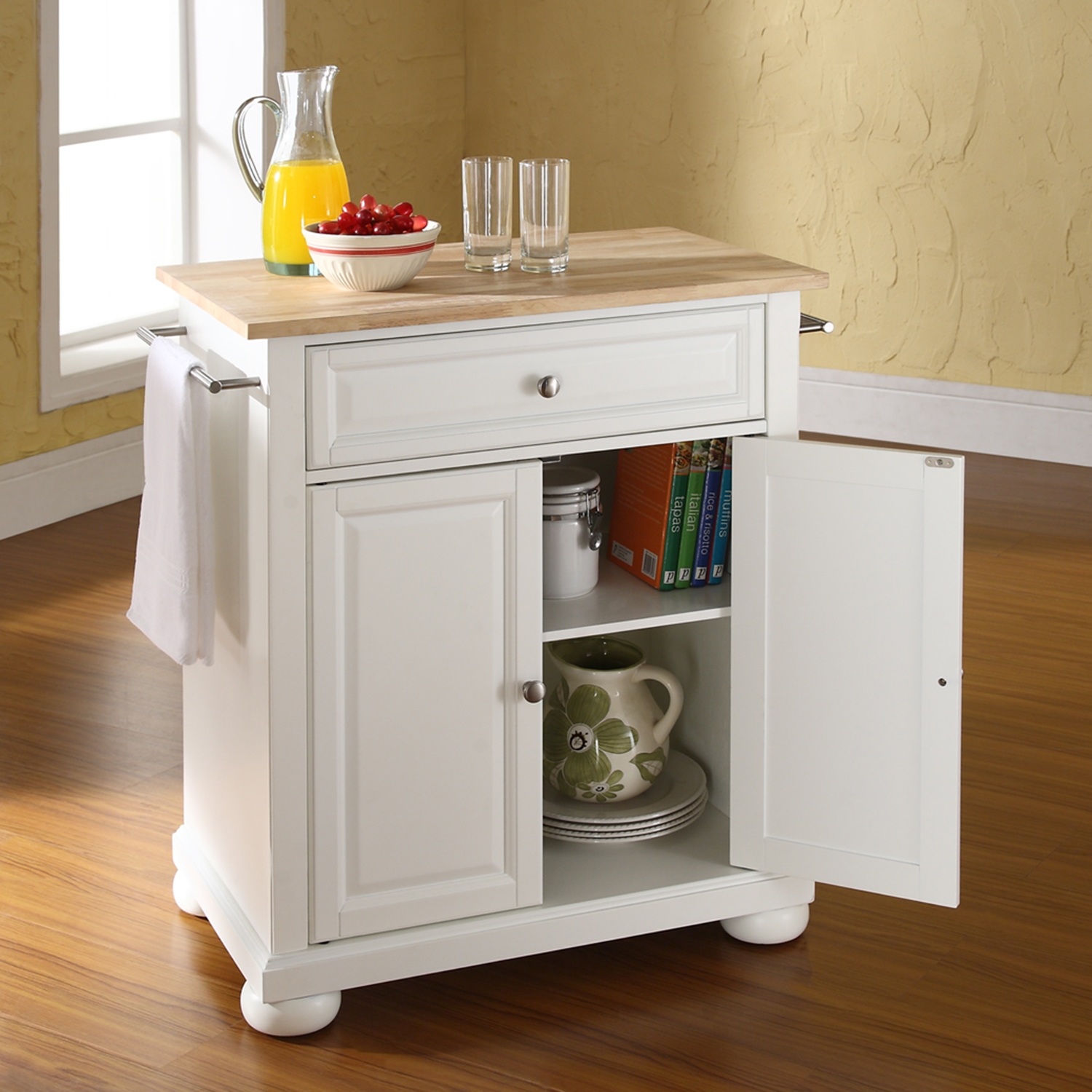 Alexandria Natural Wood Top Portable Kitchen Island White DCG Stores   Kf30021awh 2 