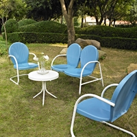 Griffith 4-Piece Conversation Seating Set - Sky Blue Chairs, White Table