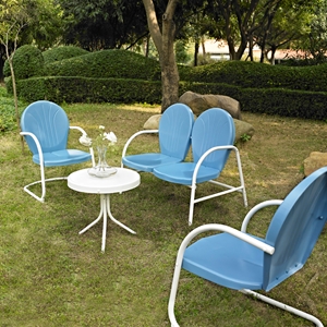 Griffith 4-Piece Conversation Seating Set - Sky Blue Chairs, White Table 