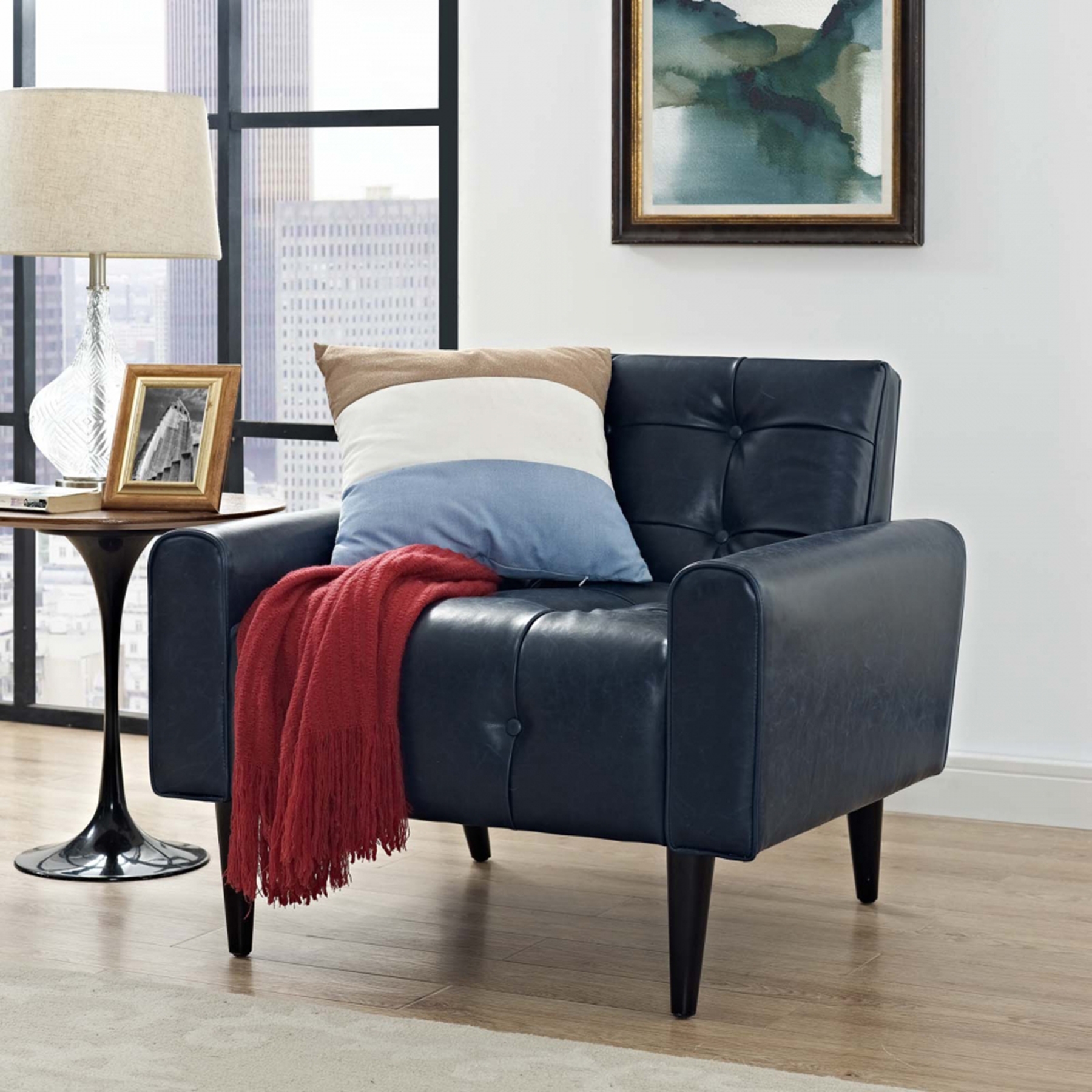 Navy leather best sale accent chair