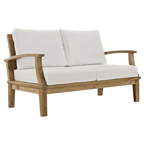 Marina Patio Teak Loveseat - Natural Frame, White 