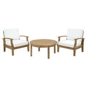 Marina 3 Pieces Outdoor Patio Sofa Set - Natural Frame, White, Round Table 