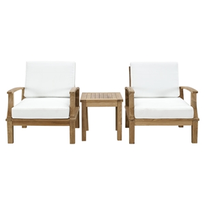 Marina 3 Pieces Outdoor Patio Teak Armchair and Table - White 