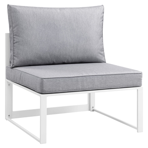 Fortuna Armless Outdoor Patio Chair - White Frame, Gray Cushion 