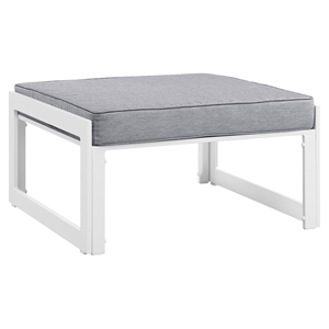 Fortuna Outdoor Patio Ottoman - White Frame, Gray Cushion 