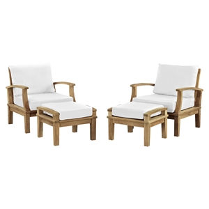 Marina 4 Pieces Patio Teak Sofa Set - White, Natural Frame 