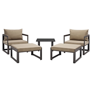 Fortuna 5 Pieces Patio Sofa Set - Brown Frame, Mocha Cushion 