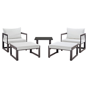 Fortuna 5 Pieces Patio Sofa Set - Brown Frame, White Cushion 