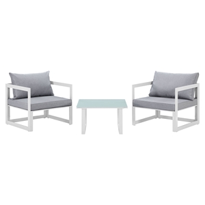 Fortuna 3 Pieces Outdoor Patio Sofa Set - White Frame, Gray Cushion 