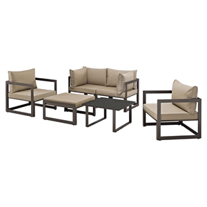 Fortuna 6 Pieces Patio Sofa Set - Brown Frame, Mocha Cushion 