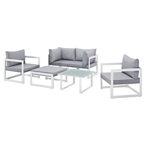 Fortuna 6 Pieces Patio Sofa Set - White Frame, Gray Cushion 