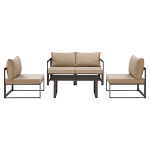 Fortuna 5 Pieces Outdoor Patio Sofa Set - Brown Frame, Mocha Cushion 