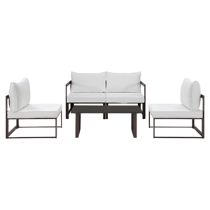 Fortuna 5 Pieces Outdoor Patio Sofa Set - Brown Frame, White Cushion 