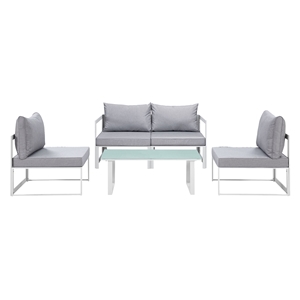 Fortuna 5 Pieces Outdoor Patio Sofa Set - White Frame, Gray Cushion 