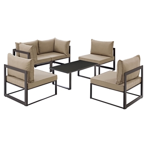 Fortuna 6 Pieces Patio Sofa Set - Mocha Cushion, Brown Frame 