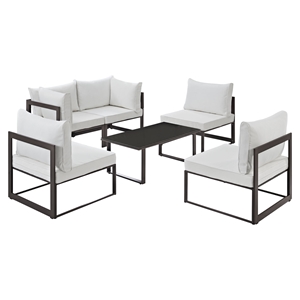 Fortuna 6 Pieces Patio Sofa Set - White Cushion, Brown Frame 