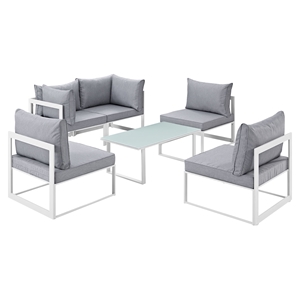 Fortuna 6 Pieces Outdoor Patio Sofa Set - Gray Cushion, White Frame 