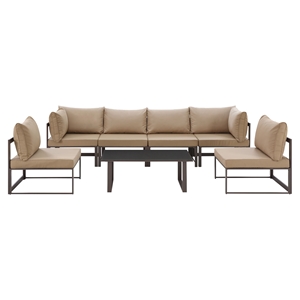 Fortuna 7 Pieces Patio Sectional Sofa Set - Brown Frame, Mocha Cushion 