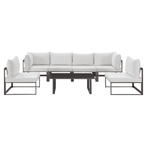 Fortuna 7 Pieces Patio Sofa Set - Brown Frame, White Cushion 