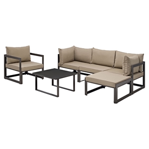 Fortuna 6 Pieces Outdoor Patio Sofa Set - Brown Frame, Mocha Cushion 