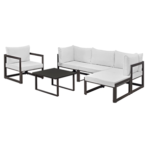 Fortuna 6 Pieces Outdoor Patio Sofa Set - Brown Frame, White Cushion 