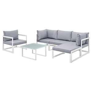 Fortuna 6 Pieces Outdoor Patio Sofa Set - White Frame, Gray Cushion 