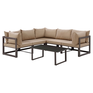 Fortuna 6 Pieces Outdoor Patio Sectional Set - Brown Frame, Mocha Cushion 