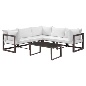 Fortuna 6 Pieces Outdoor Patio Sectional Set - Brown Frame, White Cushion 