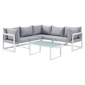 Fortuna 6 Pieces Outdoor Patio Sectional Set - White Frame, Gray Cushion 