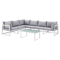 Fortuna 7 Pieces Outdoor Patio Sectional Set - White Frame, Gray Cushion