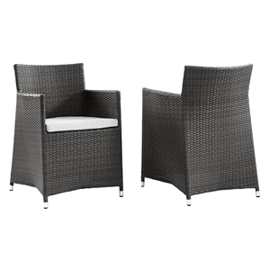 Junction Outdoor Patio Wicker Armchair - Brown Frame, White Cushion (Set of 2) 