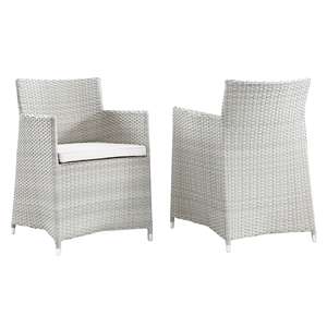 Junction Outdoor Patio Wicker Armchair - Gray Frame, White Cushion (Set of 2) 