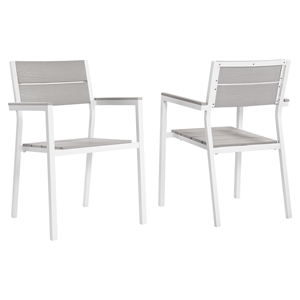 Maine Outdoor Patio Dining Armchair - White, Light Gray (Set of 2) 