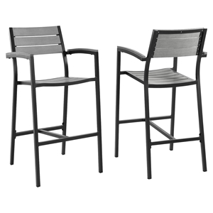 Maine Outdoor Patio Bar Stool - Armrest, Brown, Gray (Set of 2) 