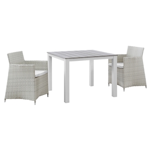 Junction 3 Pieces Outdoor Patio Set - Wicker, Gray Frame, White Cushion 