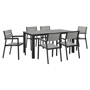 Maine 7 Pieces 63" Outdoor Patio Set - Brown, Gray 